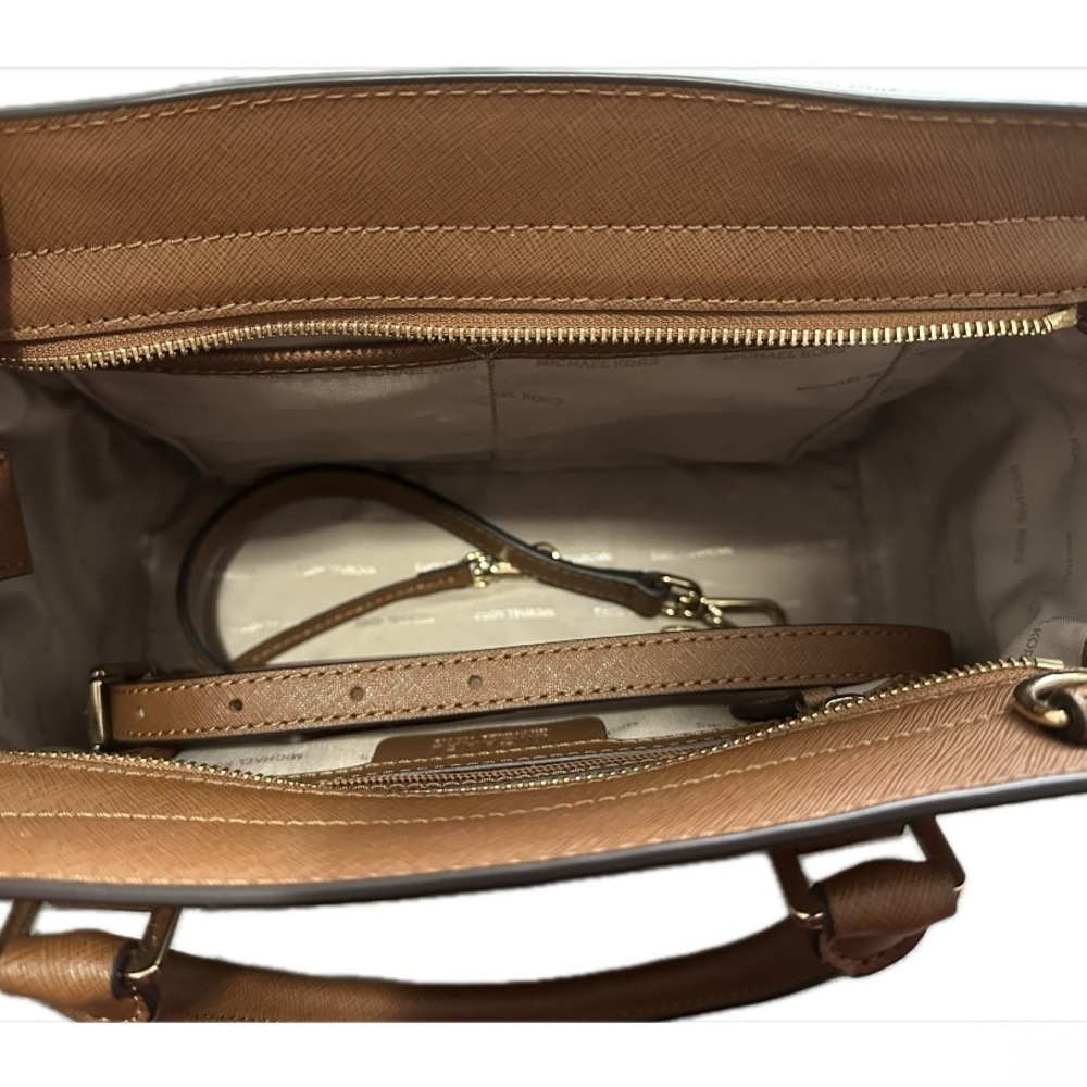 Michael Kors Selma Saffiano Leather Medium Satchel in Cognac - Picture 3 of 8
